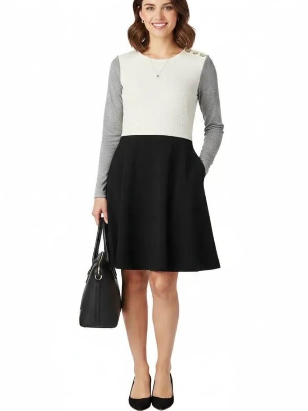 Ann Taylor LOFT Petites Color Block Long Sleeve A-Line Knit Dress Size 00P